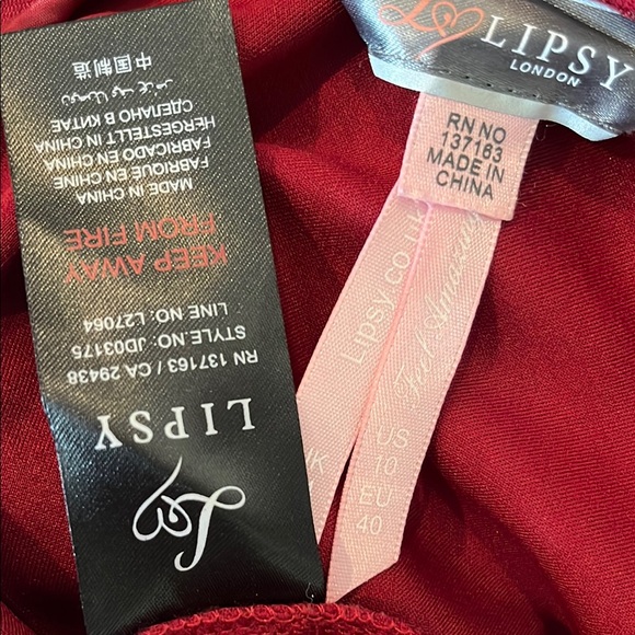 Womens 10 Lipsy Deep Red Dress with Black Lace Overlay Double V Neck - Picture 11 of 12